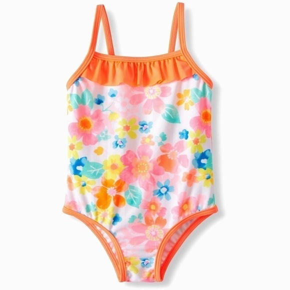NWT One Piece Floral Print Swimsuit Infants Ruffle Spaghetti Strap Size 18 Mos - Picture 1 of 9